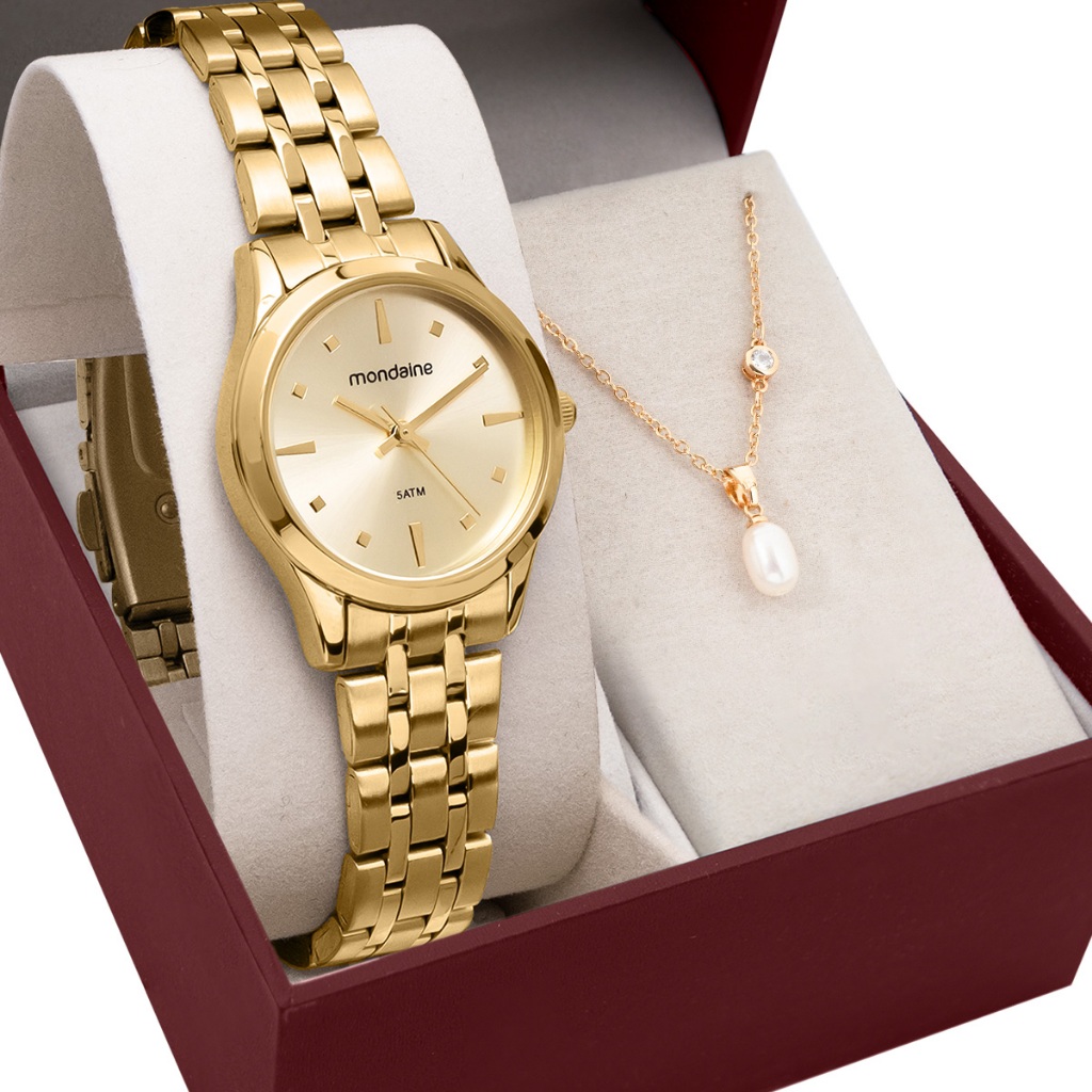 Kit Relógio Mondaine Feminino com Colar 32611LPMKDE1K2 em Oferta na Shopee