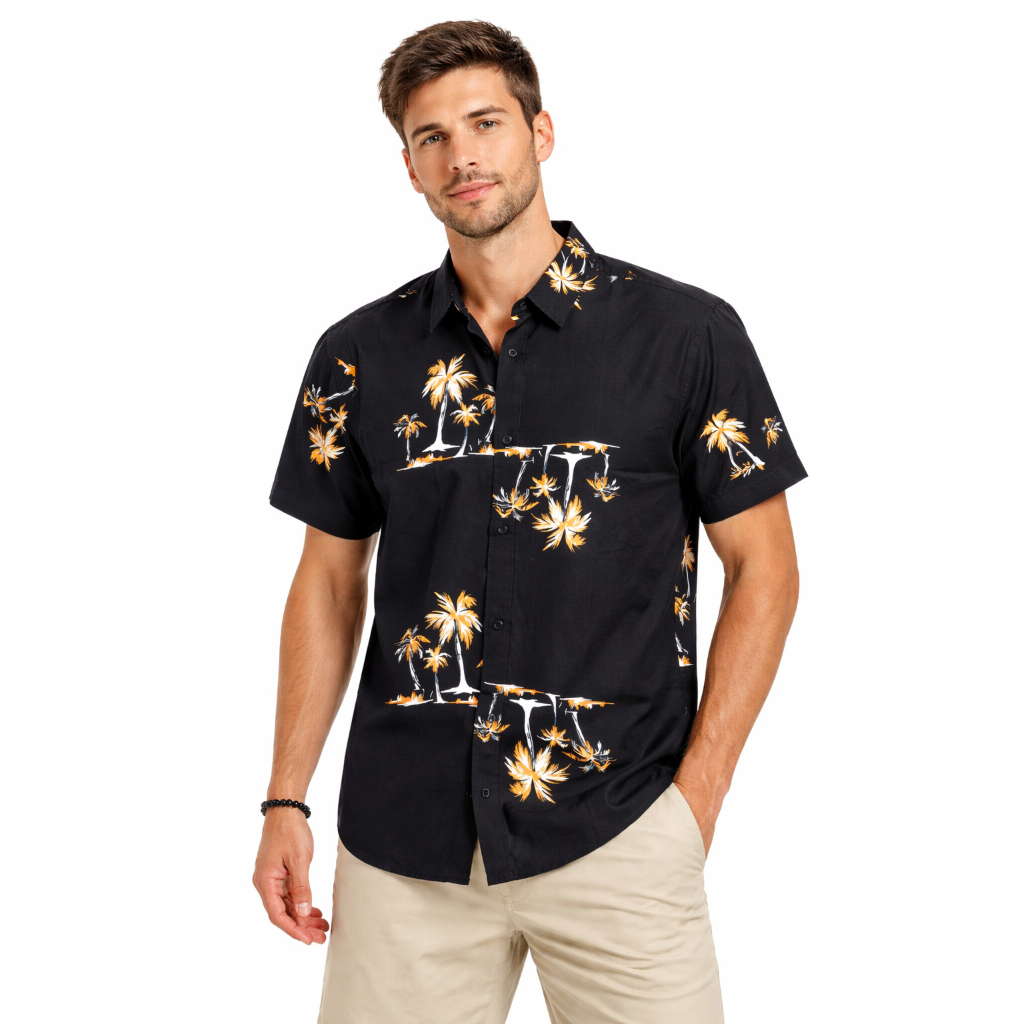 Camisa Floral Masculina Estampadas Coqueiro Viscose  Praia Verão confortável Tendência
