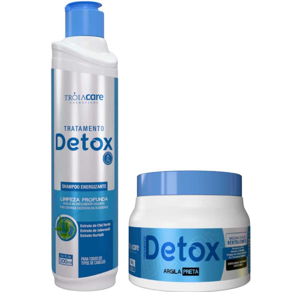 KIT Detox Capilar Tróia Hair 300ml — Shampoo + Máscara Argila Preta | Limpeza Profunda, Controle da Oleosidade