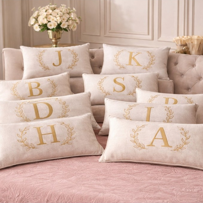 Almofada Decorativa Personalizada com Inicial (Bordada) Luxo – Capa + Enchimento em Oferta na Shopee