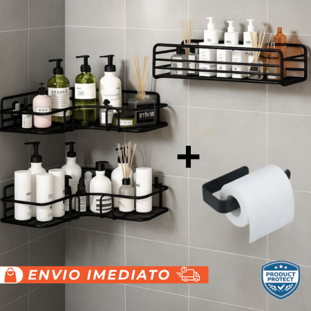 Prateleiras para Banheiro Suporte Organizador de Parede Autoadesivo Porta Shampoo, Sabonete, Papel