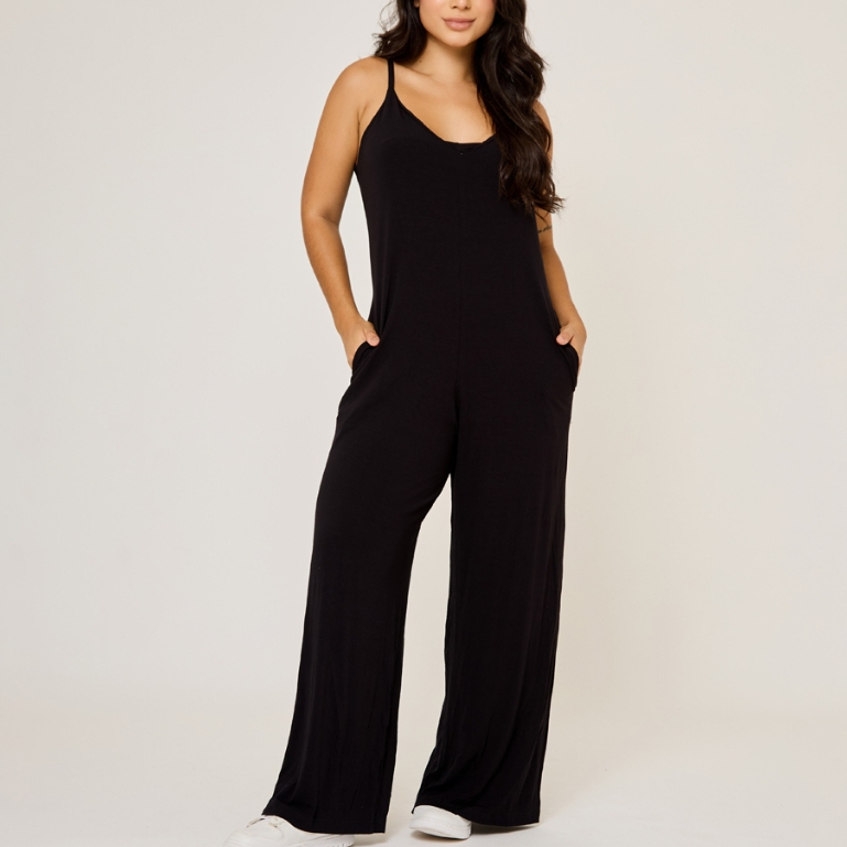 Macacão Feminino Longo Pantalona em Viscolycra com Bolso e Alça Fina – Soltinho Confortável Elegante