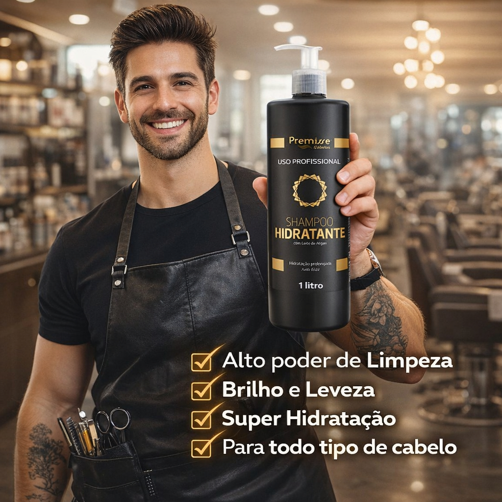 Shampoo Hidratante Capilar Com Leite De Argan 1L Premisse - Alto poder de Limpeza, Super Hidratação, Brilho e leveza