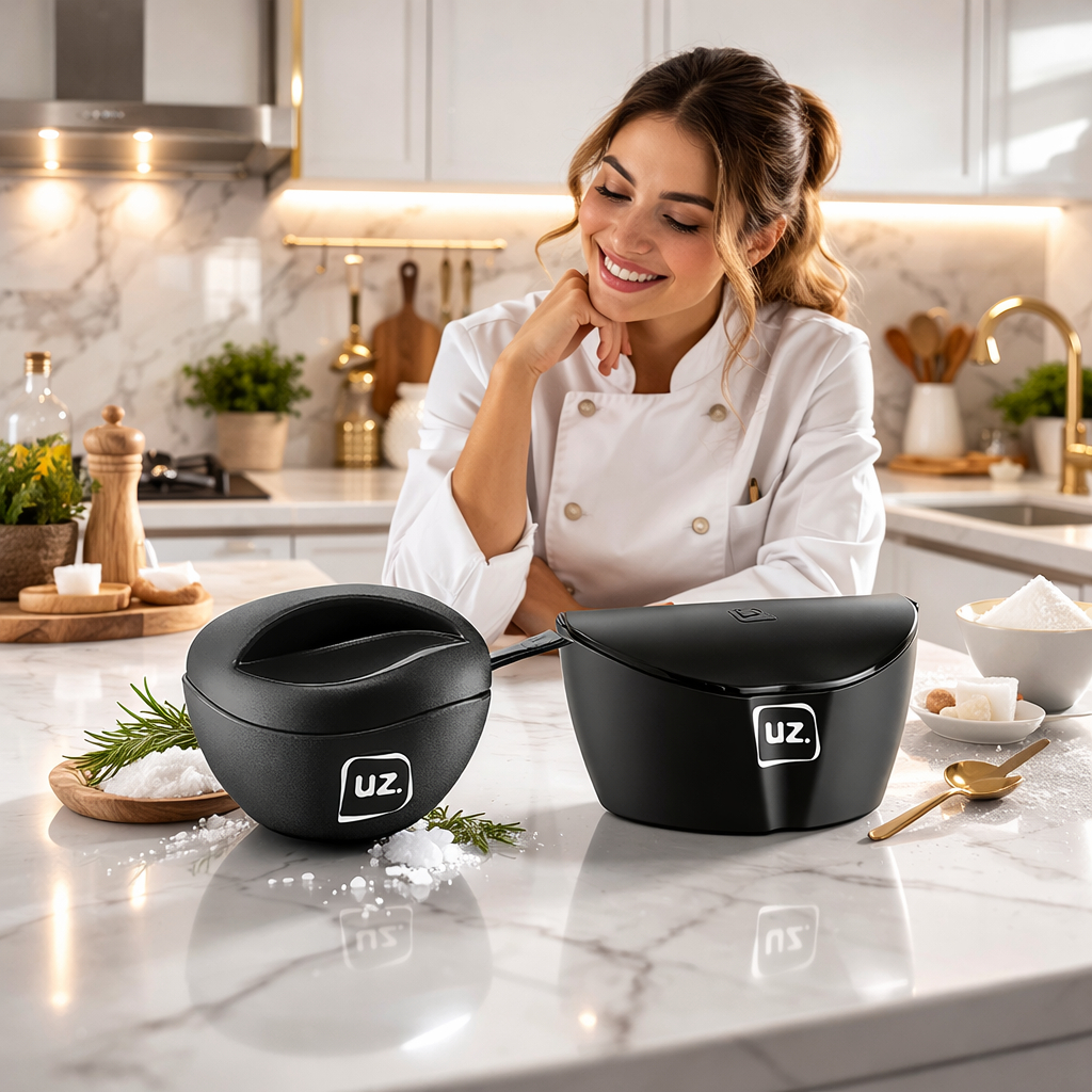 Kit 2 Peças Saleiro Porta Sal E Açucareiro Com colher Utensílios Para Cozinha UZ Utilidades