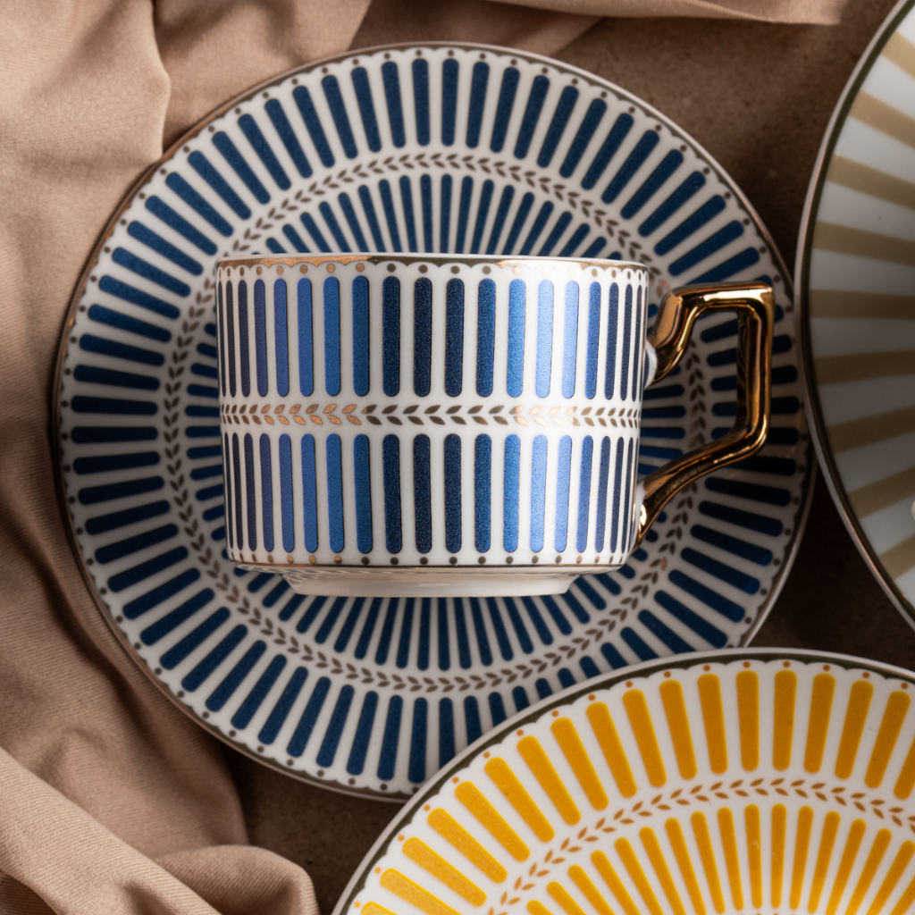 Jogo de 4 Xicaras para café Olimpo em new bone china Amarelo Azul Verde Rosa