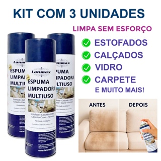 Kit 3 Espumas de Limpeza 550ml Limpa Tudo Estofados Calçados Sofá Vidro Limpa sem Esforço Lanmax em Oferta na Shopee