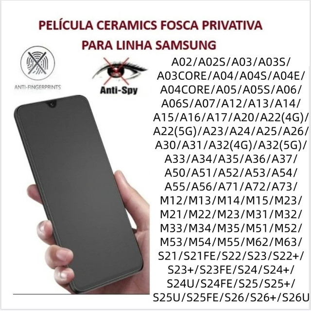 Película Cerâmica Fosca Privacidade Para Samsung Galaxy Série A, Série M, Série S.
