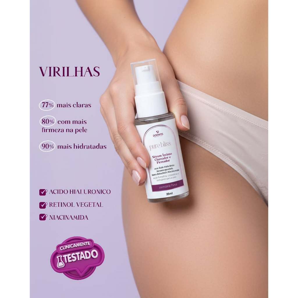 Sérum Íntimo Firmador Clareador E Hidratante Com Ácido Hialurônico Niacinamida Bakuchiol Hidratante Flacidez 35ml Dokmos