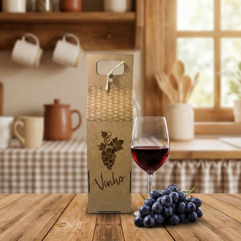 Caixa Porta Vinho Articulado MDF Cru Caixa De Madeira Para Presente 37cm