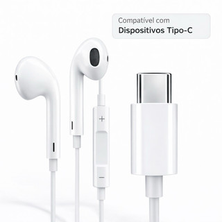 Fone de Ouvido Tipo-C Estéreo com Controle de Volume + Microfone