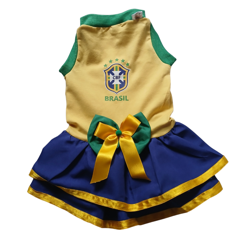 Vestido Pet Copa Brasil 2026 Roupinha para Cachorro e Gato