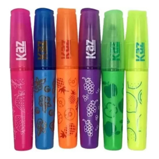 Kit Marca Texto Fruit Kaz 6 Cores com Cheirinho de Frutas Ponta Chanfrada Super Cores Papelaria Fofa em Oferta na Shopee
