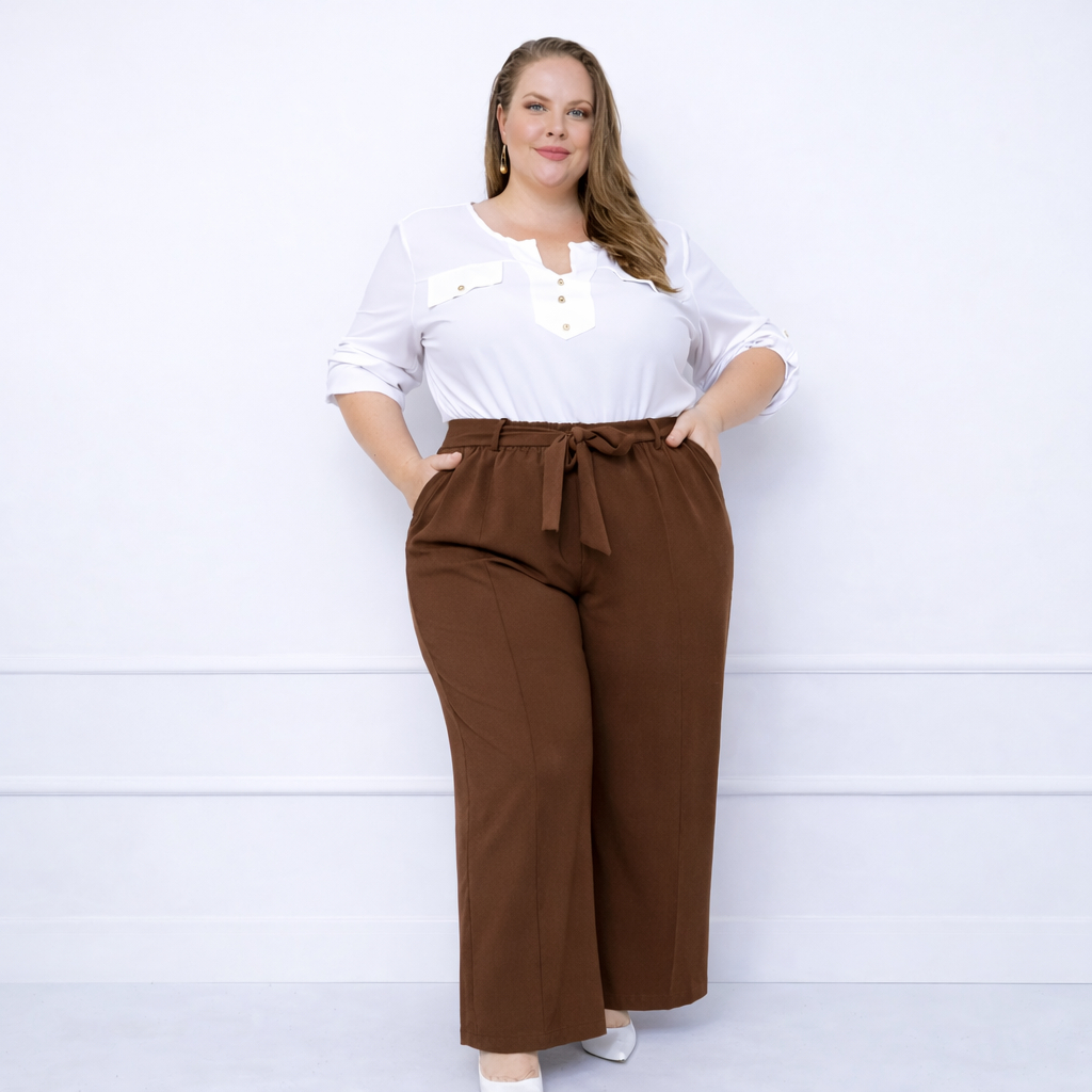 Calça Pantalona Plus Size Moda Evangélica Social Duna Premium Cintura Alta com Elástico G1 G2 G3 G4 em Oferta na Shopee