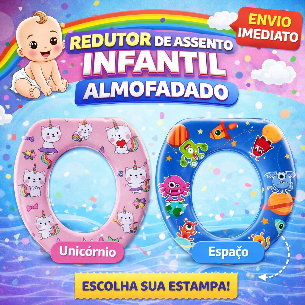 Assento redutor vaso sanitário infantil almofadado macio desfralde divertido