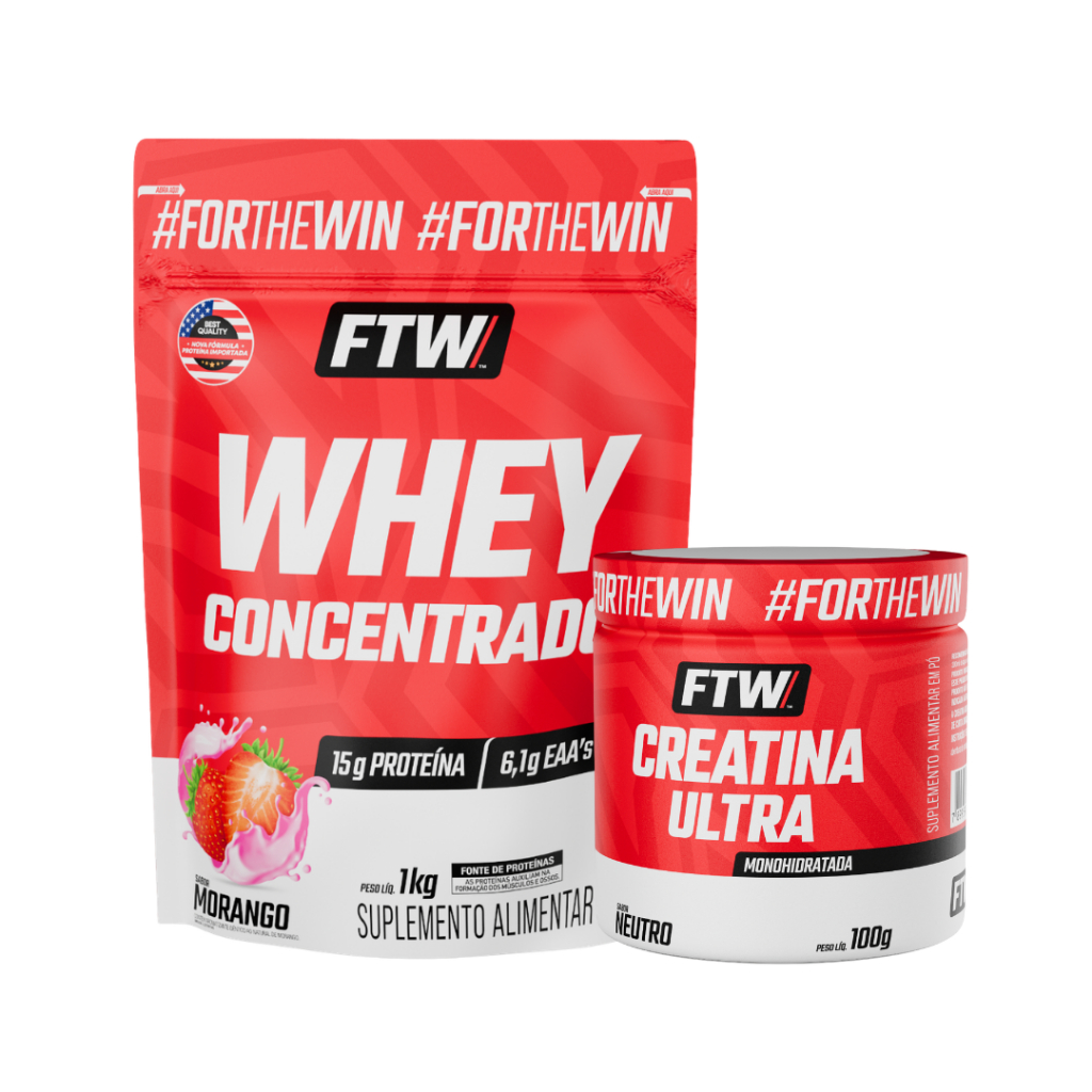 Kit Whey Concentrado FTW 15g Proteína Refil 1kg + Creatina Ultra Pote 100g