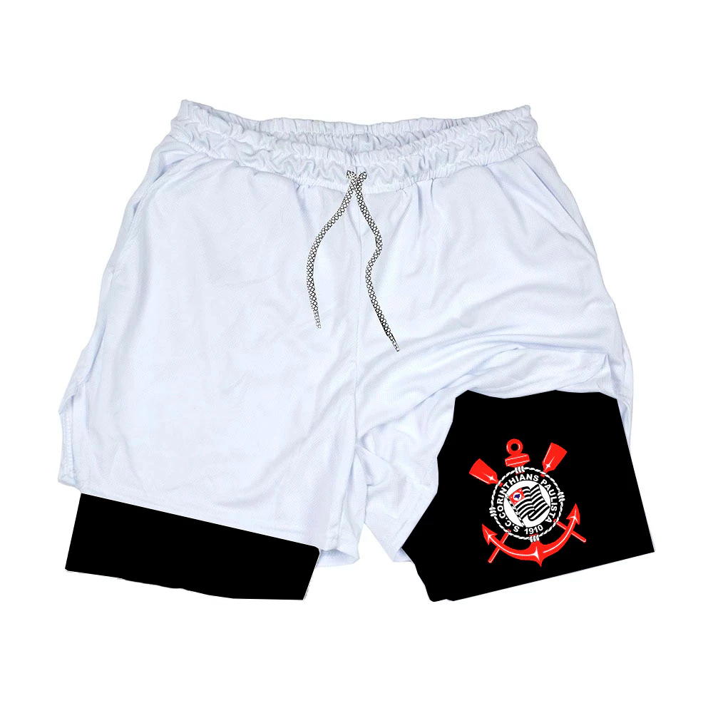 Short de Compressão 2 em 1 Academia Treino Personalizado time corin timao futebol bermuda Fitness Musculação unissex Dry