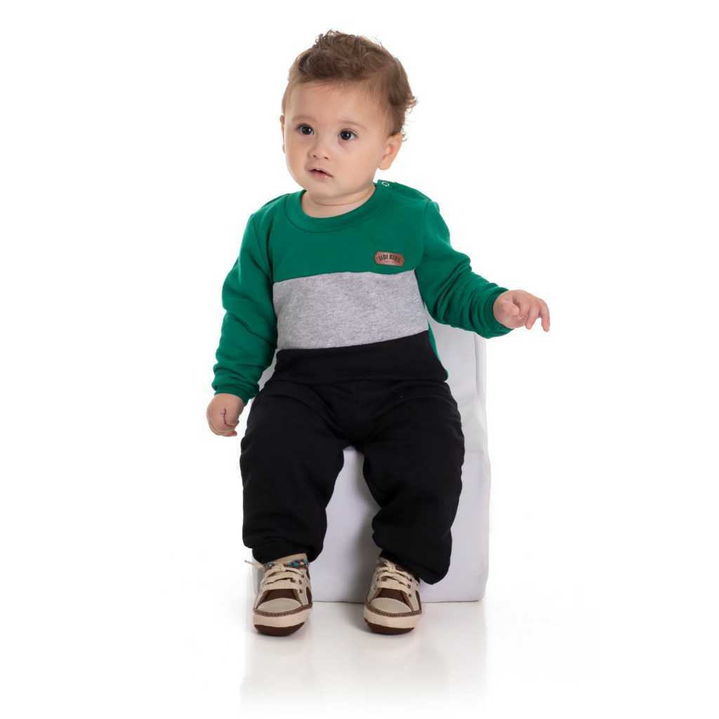 CONJUNTO BEBÊ - BLUSÃO GOLA REDONDA E CALÇA MOLETOM PELUCIADO- MENINO-BOTÃO DE PRESSÃO NA GOLA