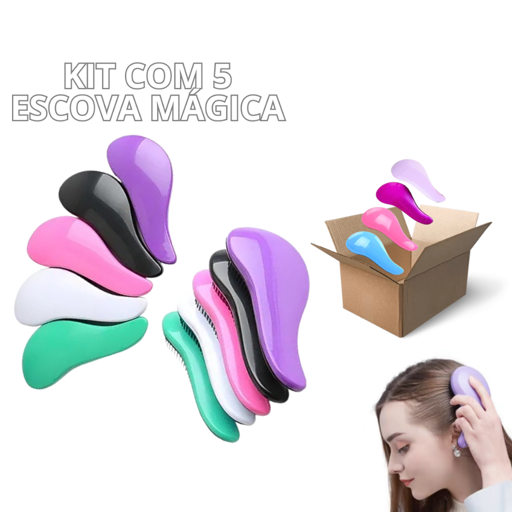 Escova Mágica para Cabelo Antifrizz Kit 5 Unidades Atacado
