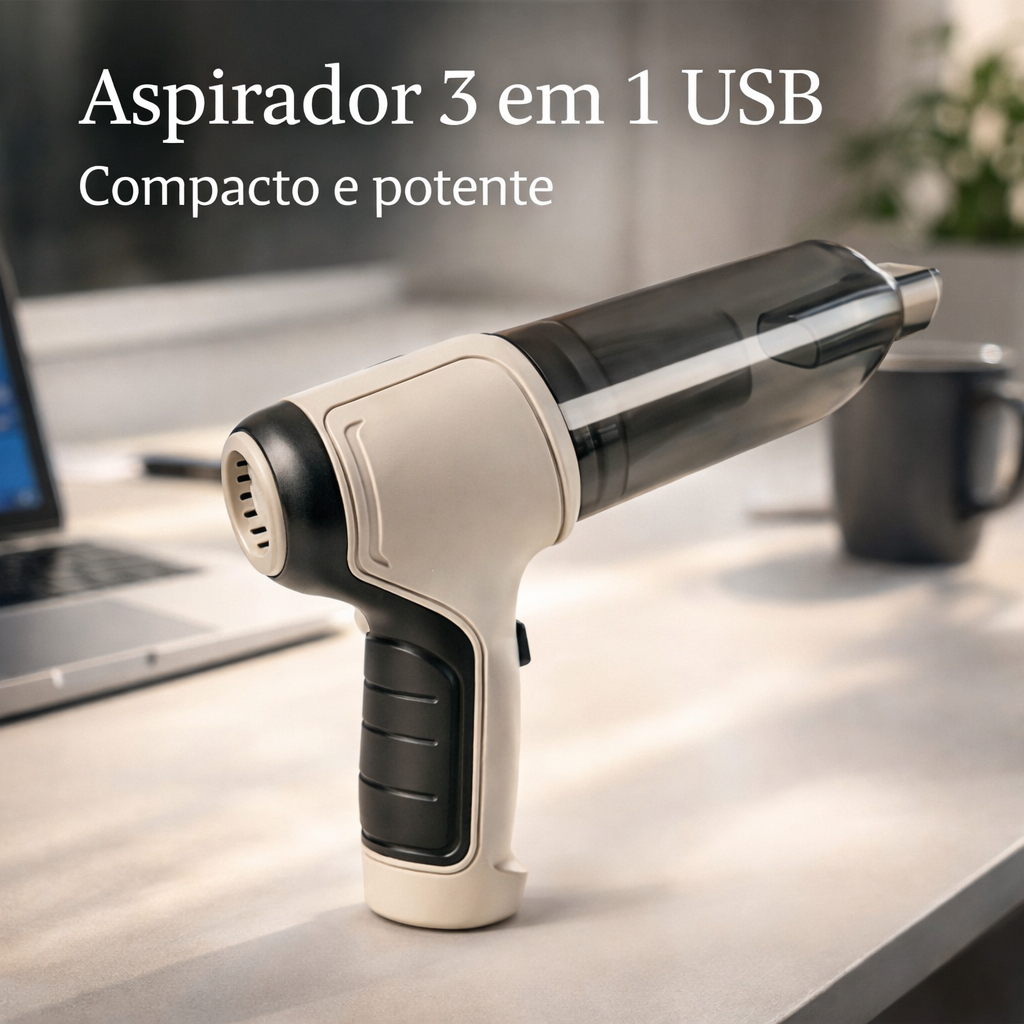 Soprador Aspirador  Pó Portatil Usb Recarregável Branco Multifuncional Limpeza Completa Rápida