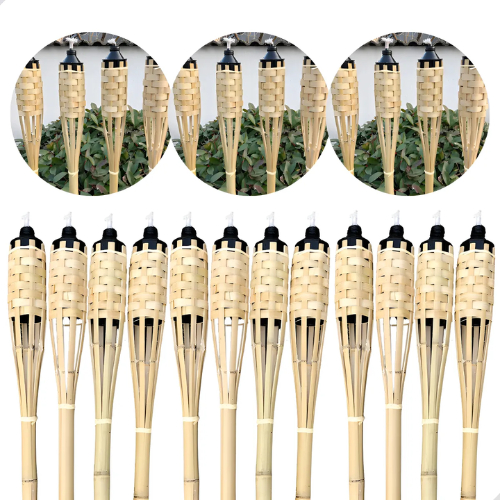 Kit 12 Tochas Bambu 120cm Lamparina Festa Temática Decoração Tropical Natal/Ano Novo Casamento Luau