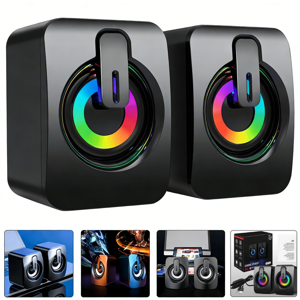Caixa de Som Gamer RGB USB Potente para PC e Notebook Áudio Estéreo 2.0 com Controle de Volume