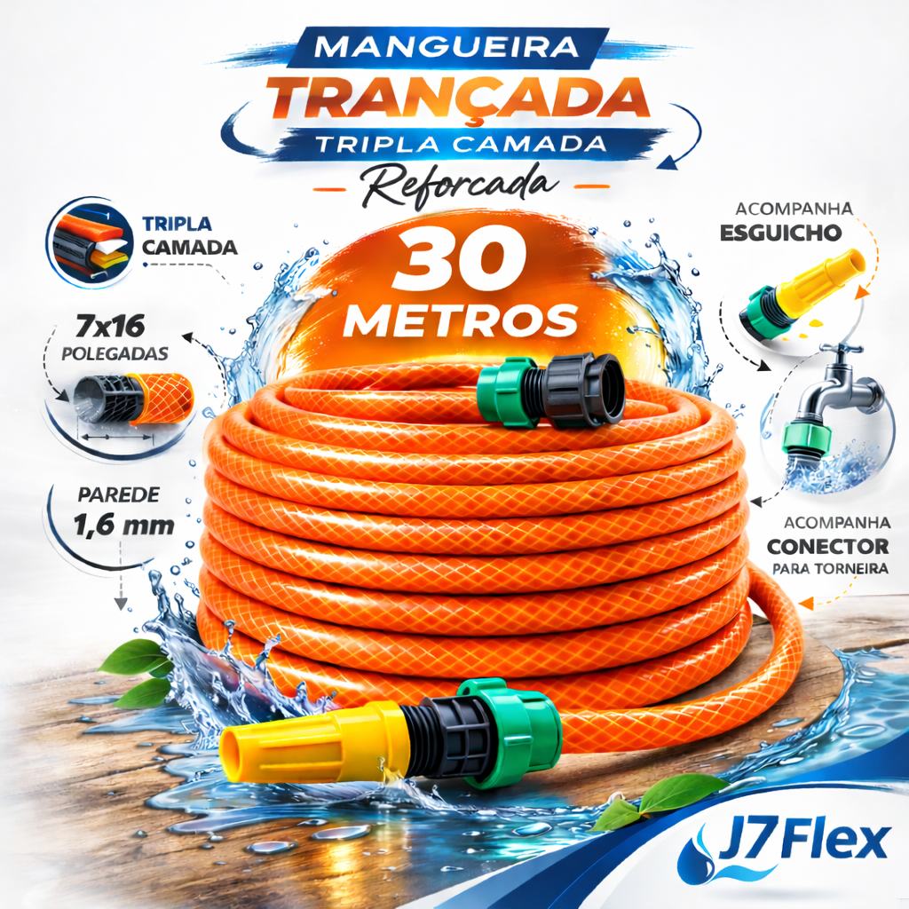 Mangueira Jardim Trançada Laranja 30 Metros  Mangueira Pronta para uso.