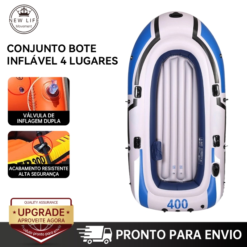 Barco Inflável para 4 Pessoas Conjunto Completo Azul e Branco 272x135cm 320kg
