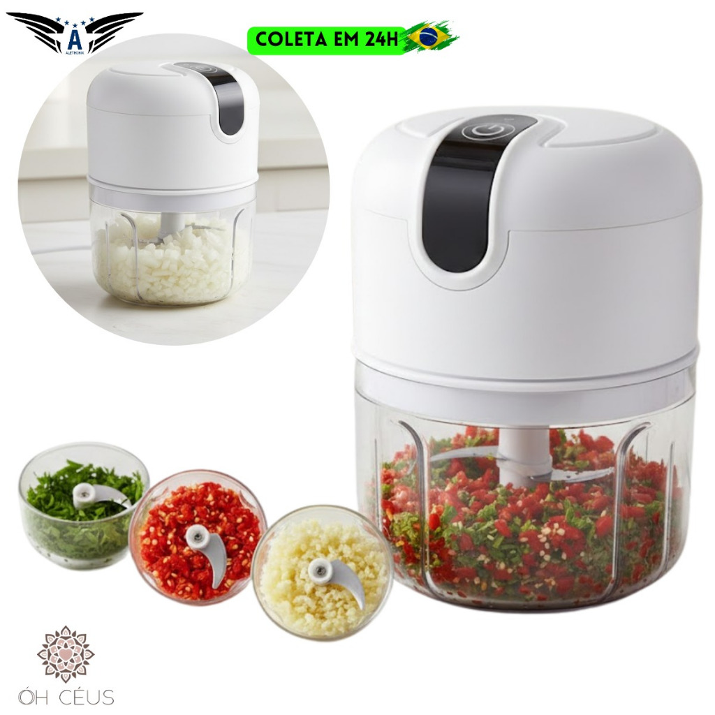 Mini Processador Triturador USB Elétrico Recarregável Alho Tempero Legumes 250ML Praticidade