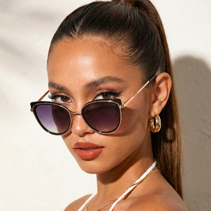 Óculos de Sol Jade Gatinho Preto e Dourado Vintage Retrô Clássico Blogueira uv400 em Oferta na Shopee