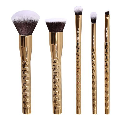 Kit ED006 com 5 pincéis profissionais para maquiagem Precious Gold Kit Macrilan