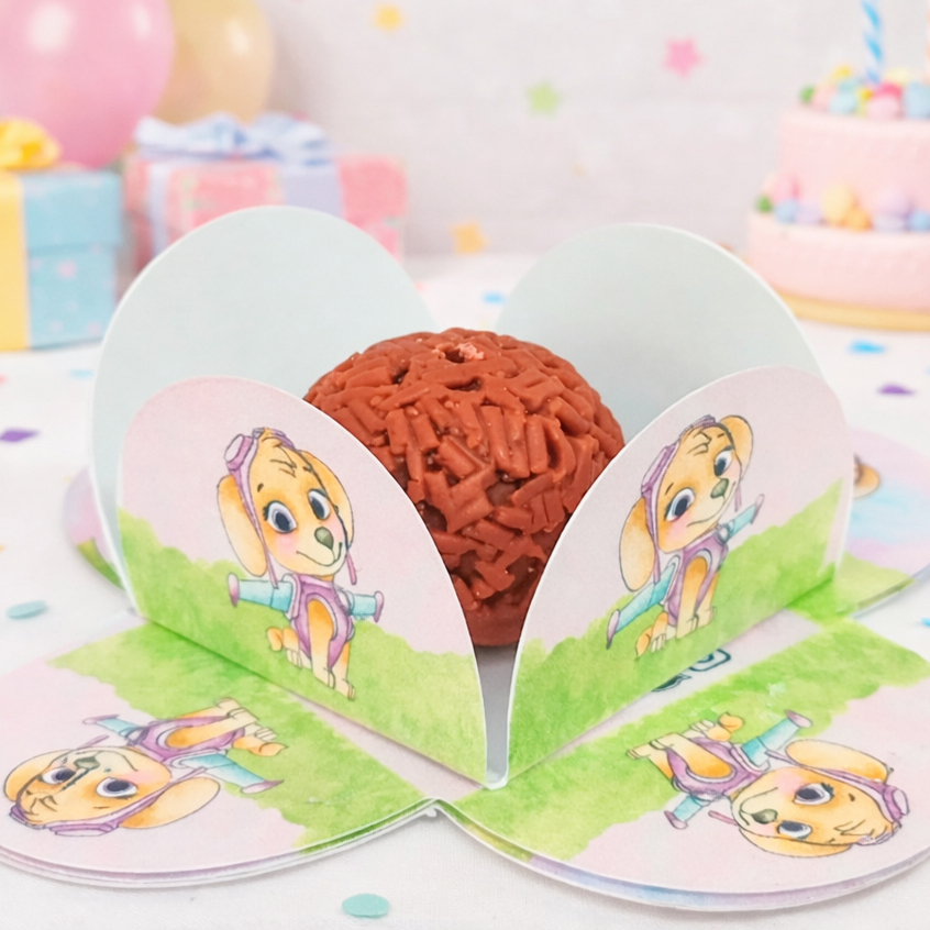 50 Forminha Skye Rosa Patrulha Canina 4 Pétalas n6 Lembrancinha Festa Infantil Personalizado