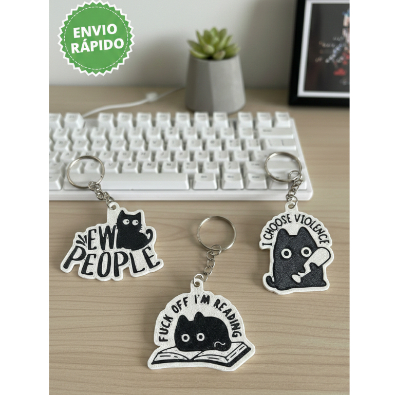 Chaveiro Gatinho Geek Divertido Engraçado Presente Criativo Chaveiro Fofo Personalizado Acessório Mochila Bolsa Chaves