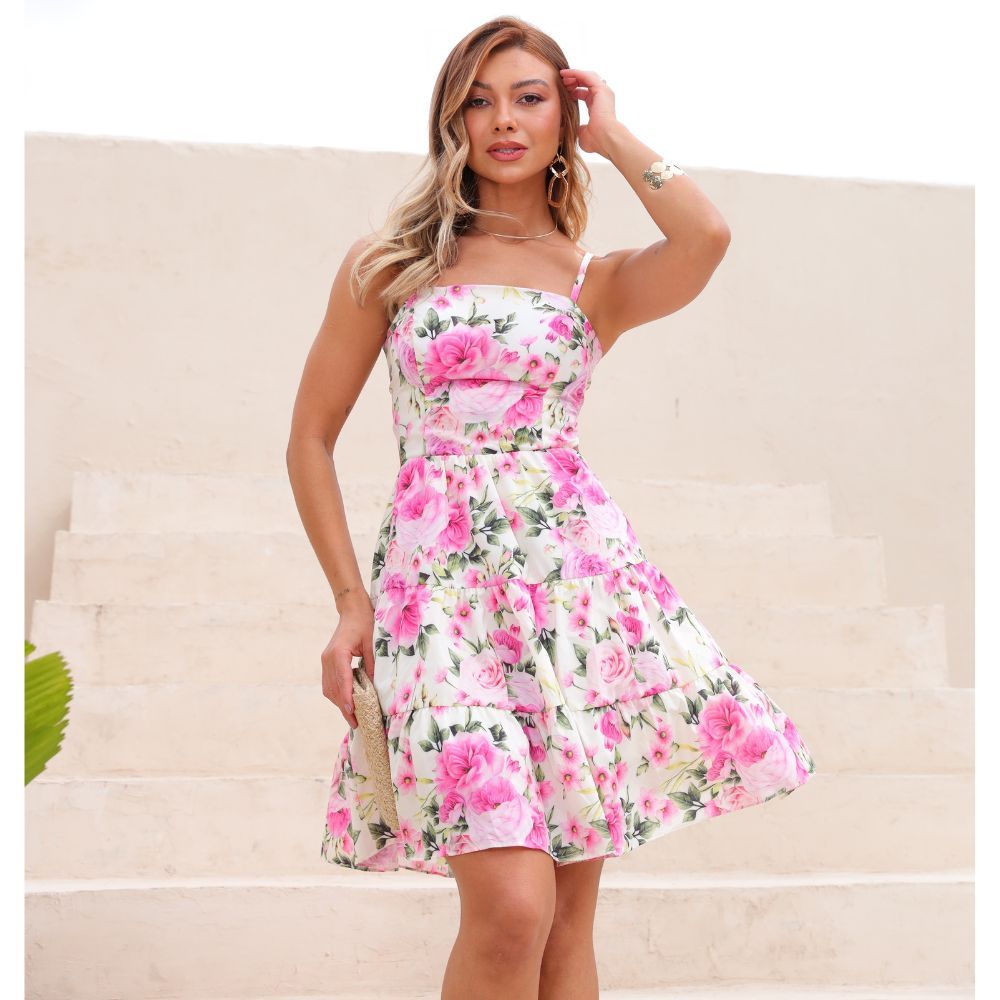 Vestido Floral Curto Rodado Soltinho Romantico com Bojo Rodado Estampado Exclusiva Verão Casual