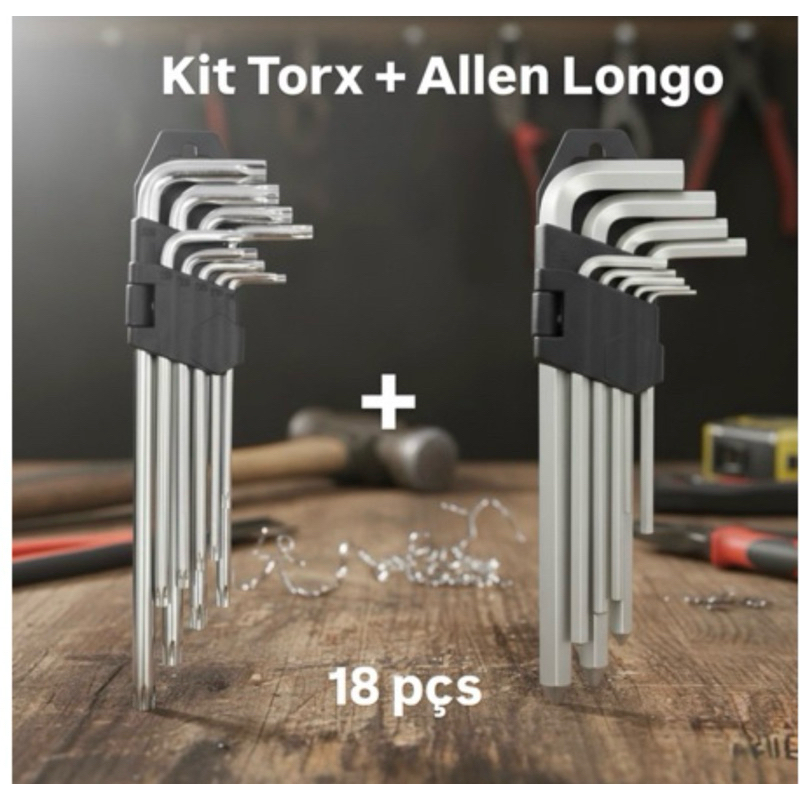 Kit Jogo de Chave Torx + Allen Grande Longa Com Furo