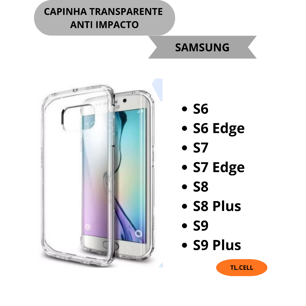 Capinha Transparente Bordas Altas para Samsung S6/S6 Edge/S7/S7 Edge/ S8/S8 Plus/S9/S9 Plus