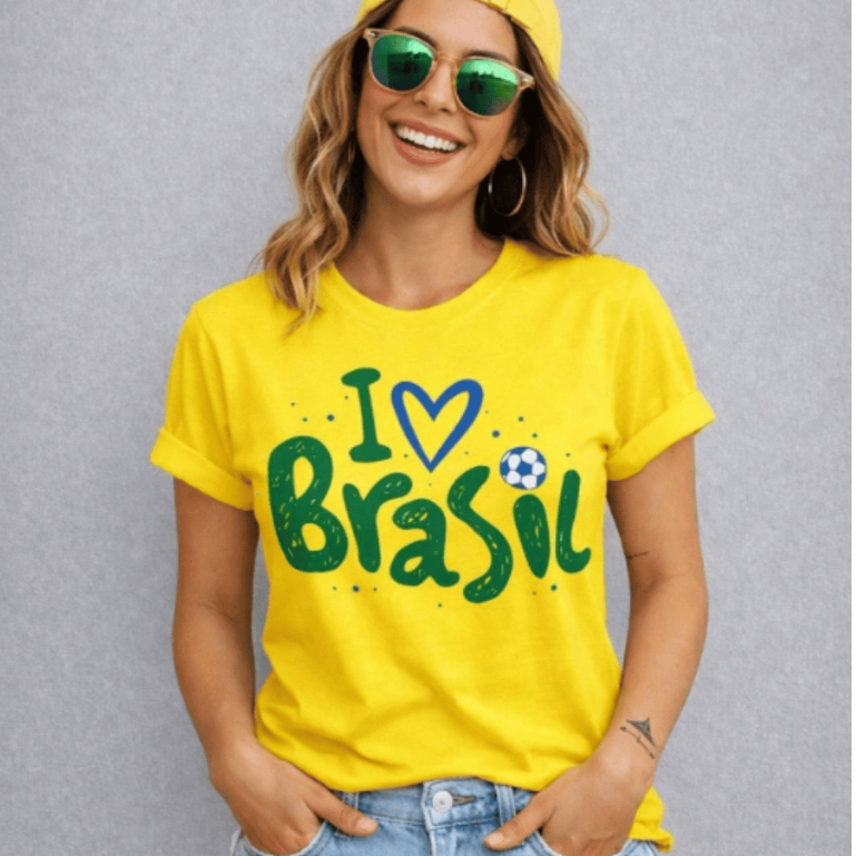 Blusa Unissex Algodão Time Cup Slim Vintage Culture Eu Amo Brasil Premium