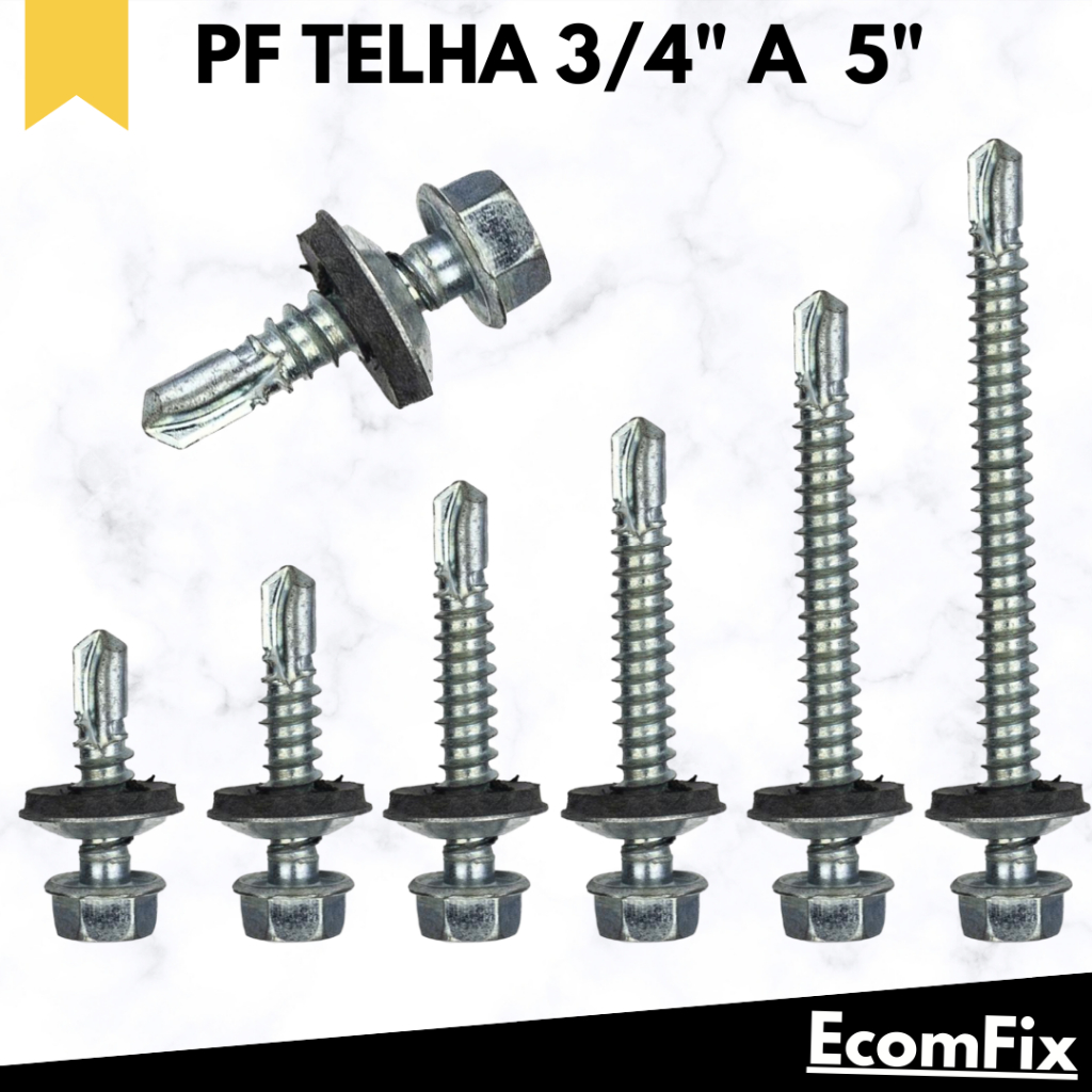 Parafuso Para Telha Auto Brocante Sextavado Estrutura Metalica (#12 - 5,5mm) X 19mm a 125mm