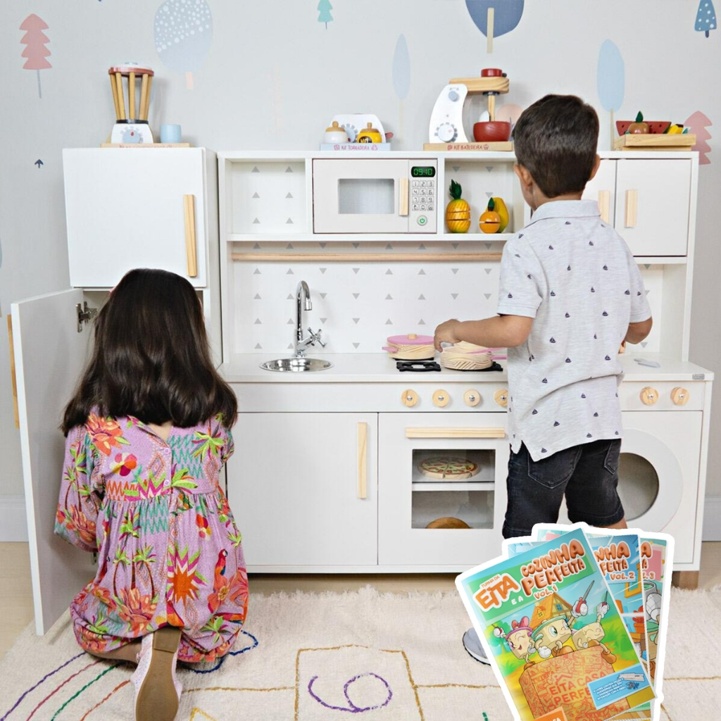 Kit Cozinha Infantil com Geladeira e Máquina de Lavar - Branco em Oferta na Shopee