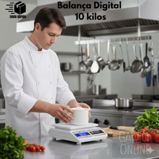 Balança Digital Eletrônica de Mesa Cozinha até 10kg para Medir Alimentos e Receitas Uso Doméstico e Profissional Branca em Oferta na Shopee