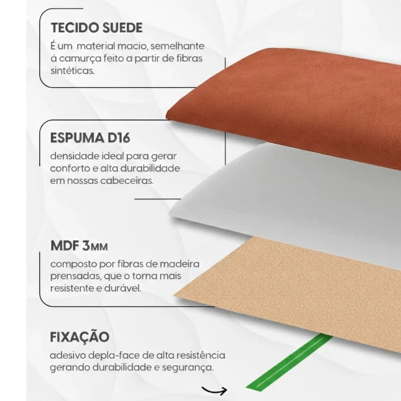 Cabeceira Adesiva Modulada Estofada Aveludada 110x20cm para Casal — foto 3