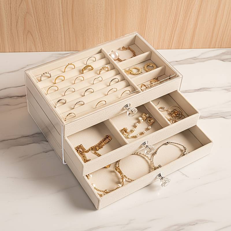porta joias grande 3 gavetas - vitrine de joias - caixa de joias de veludo e acrílico alta qualidade em Oferta na Shopee
