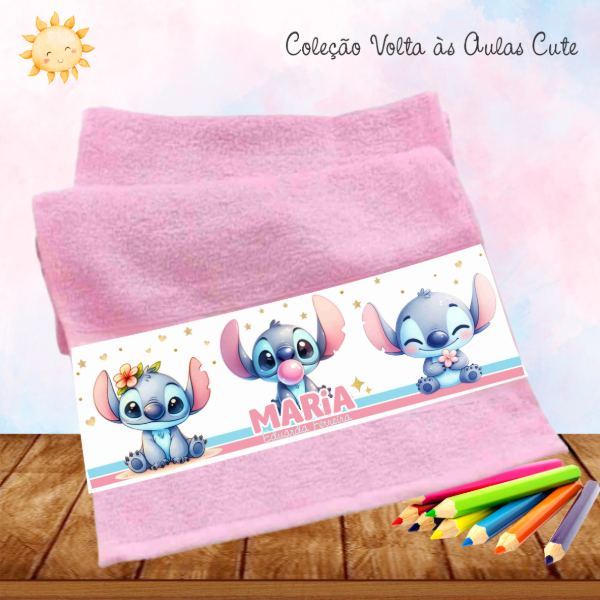Kit 3 toalhinhas Stitch Chiclete Cute Escolar Lavabinho Personalizada com nome Escolar