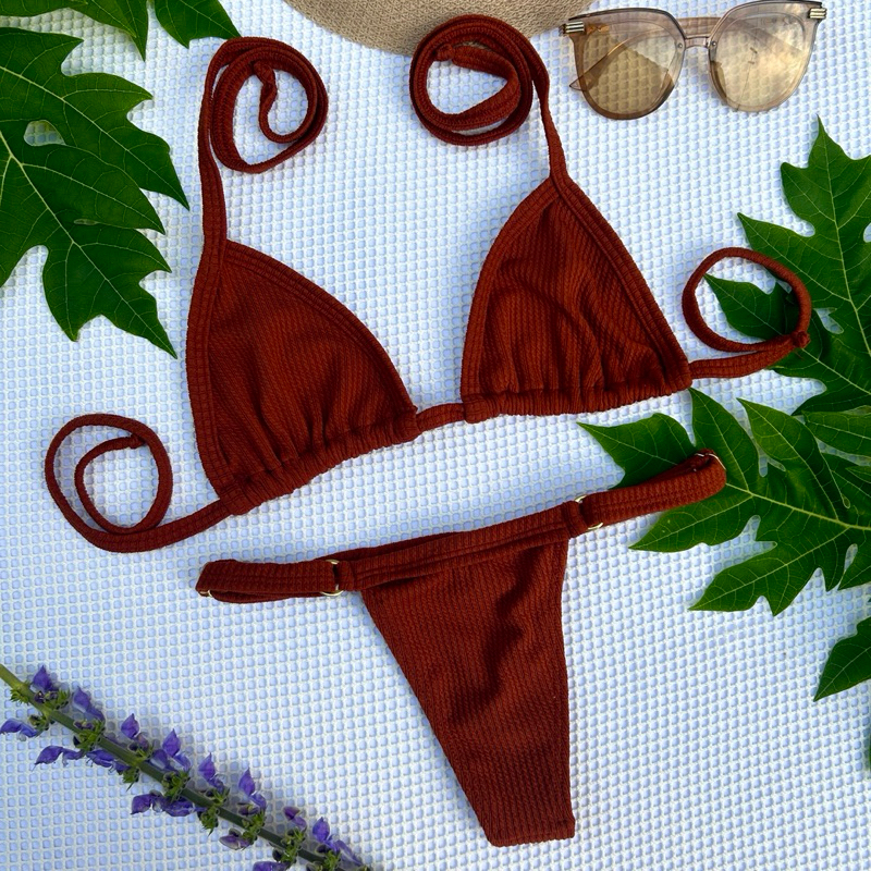 Biquíni Cortininha Liso – Marquinha de Fita, Calcinha Fio Dental Regulável, Verão em Oferta na Shopee