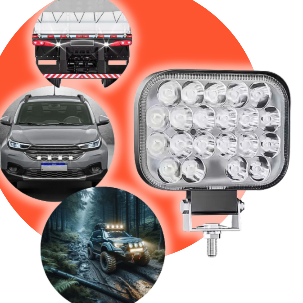 Farol Milha LED 63W Auxiliar Retangular Super Potente Universal Caminhão Colheitadeira Retroescavadeira Trator Jeep 4x4