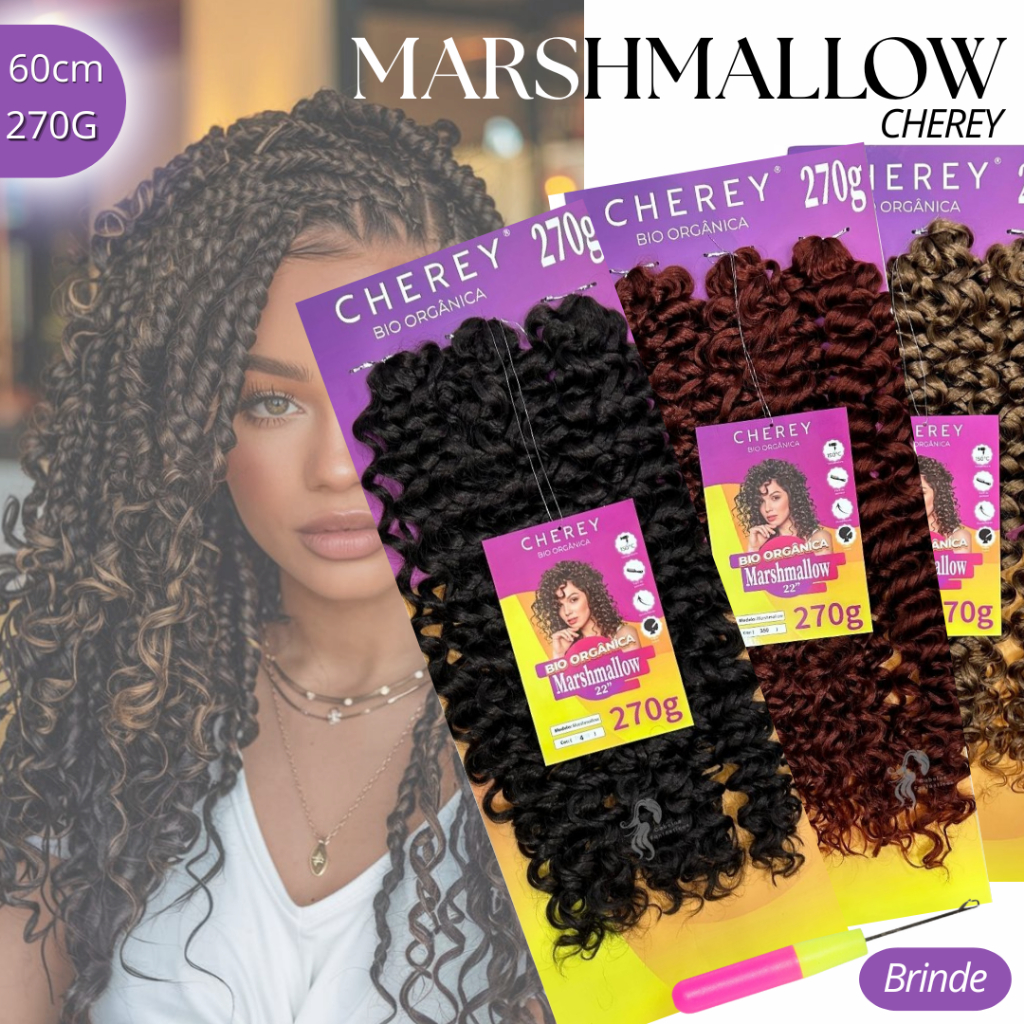 Cabelo Bio Orgânico Cacheado 270g Crochet Marshmallow 55cm em Oferta na Shopee