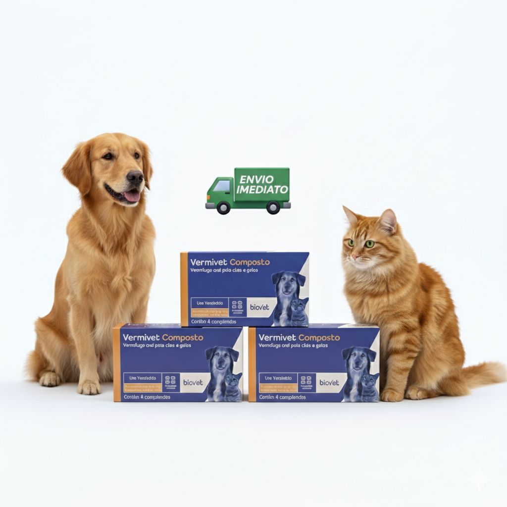 Kit 1 a 4 Remédio de Verme Vermivet Vermífugo Para Cães e Gatos Validade Longa Caixa com 4 Comprimidos (Blister + Bula) em Oferta na Shopee