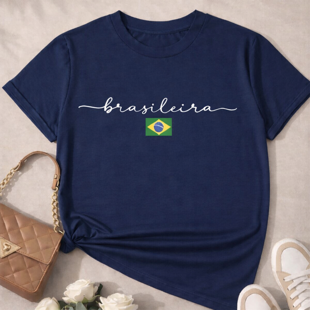 Camiseta Feminina Brasileira Copa Brasil 100% Algodão Estampa Minimalista Casual Confortável Premium Lançamento em Oferta na Shopee