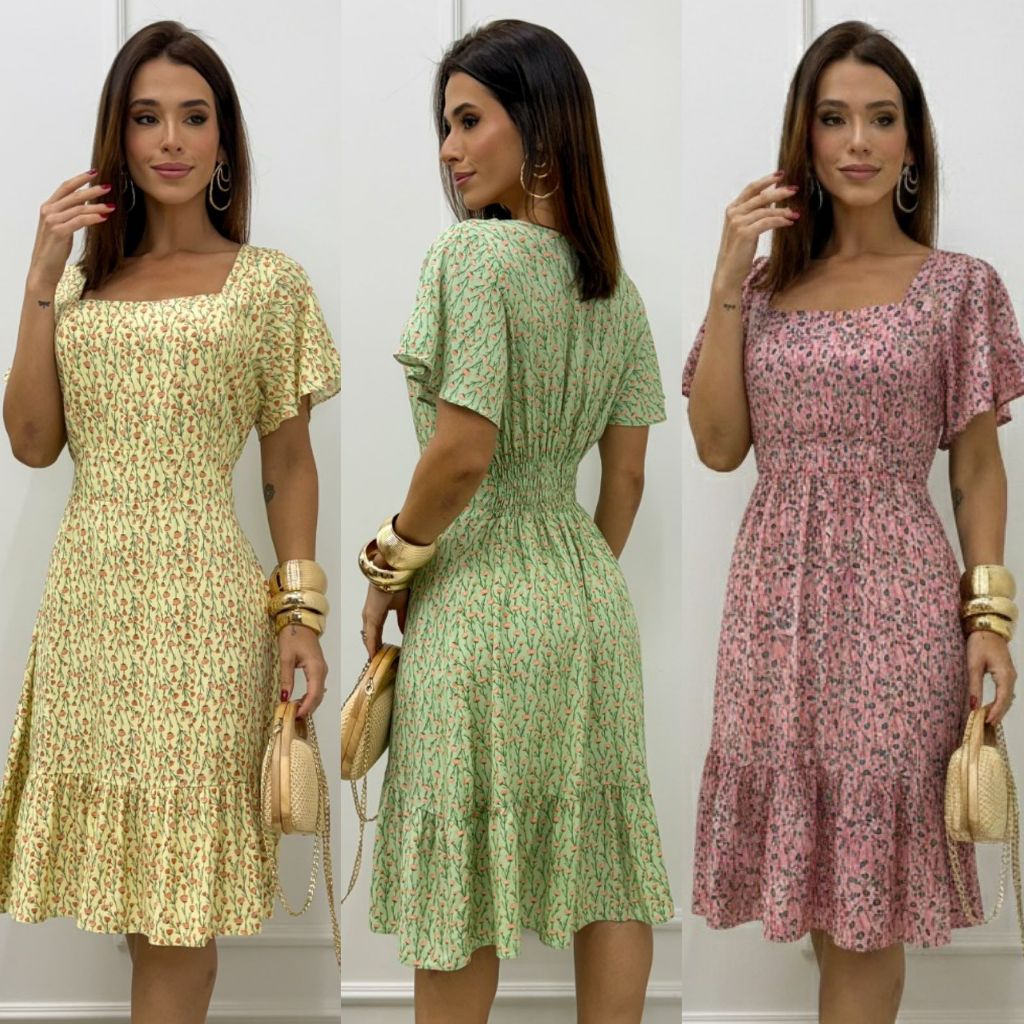 Vestido Feminino Curto Evangélico Estampado Floral com Manga Curta Soltinho Igreja Trabalho em Oferta na Shopee