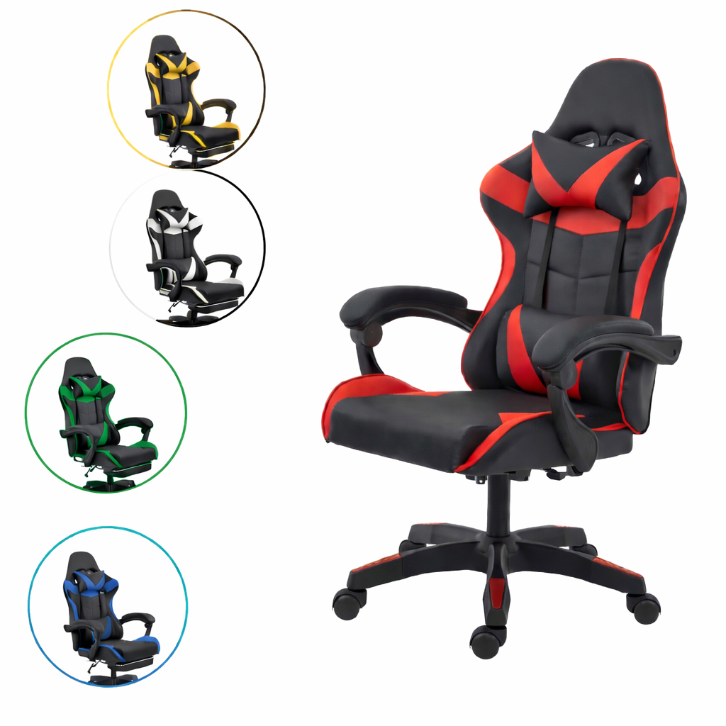Imagem Cadeira Gamer Ergonômica Reclinável com Almofadas para Lombar e Cervical – Couro Sintético 135 kg