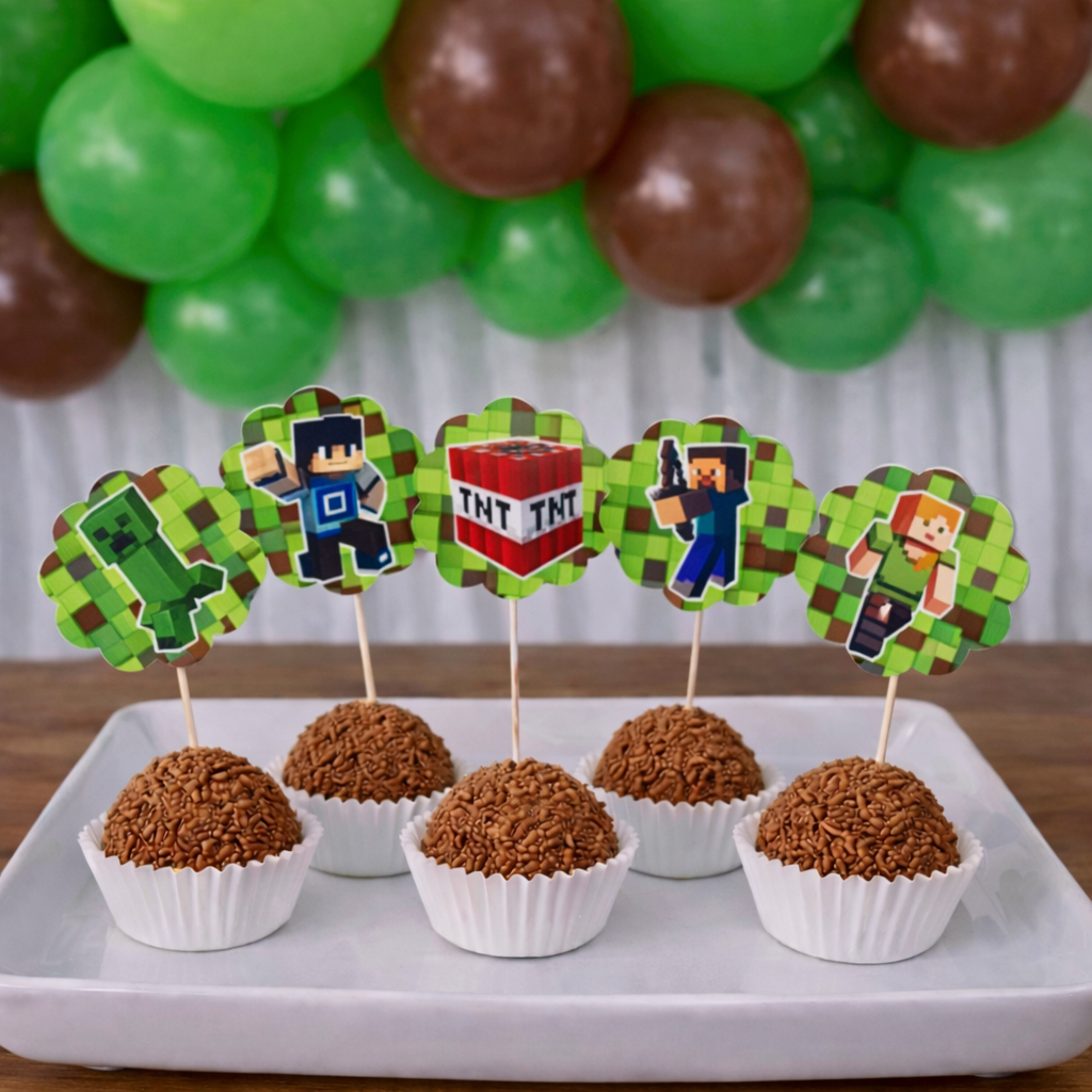 Topper de docinhos ou cupcake Minecraft/tags minecraft/Festa Minecraft/Aniversário Minecraft